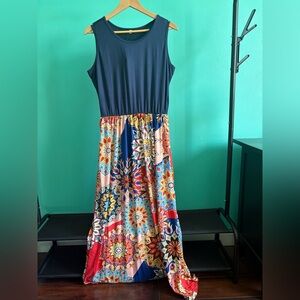 Sleeveless Navy and Multicolor Maxi Dress